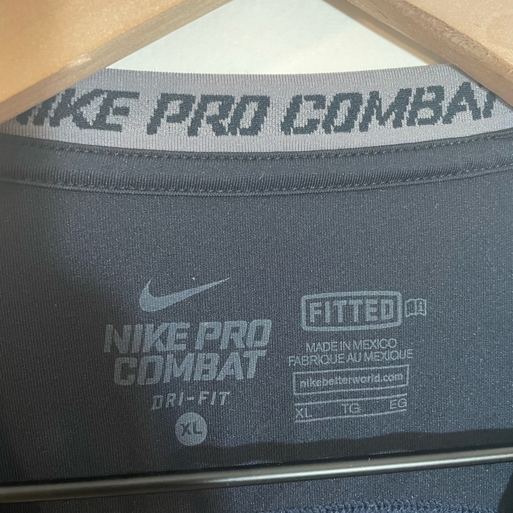 Nike Pro Combat XL Fitted Black Athletic Tee T Shirt Short Sleeve Dri-Fit - Picture 2 of 7